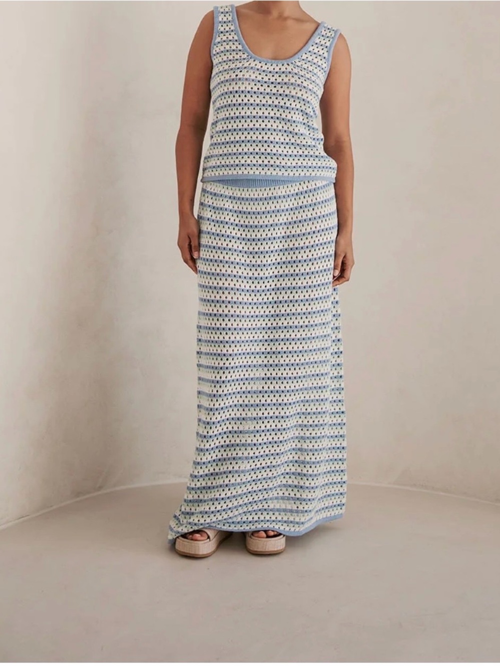 Sabo Skirt Blue and White Striped Knit Maxi Skirt